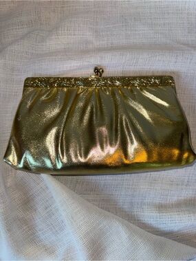Metallic Gold Evening Clutch with Decorative Frame